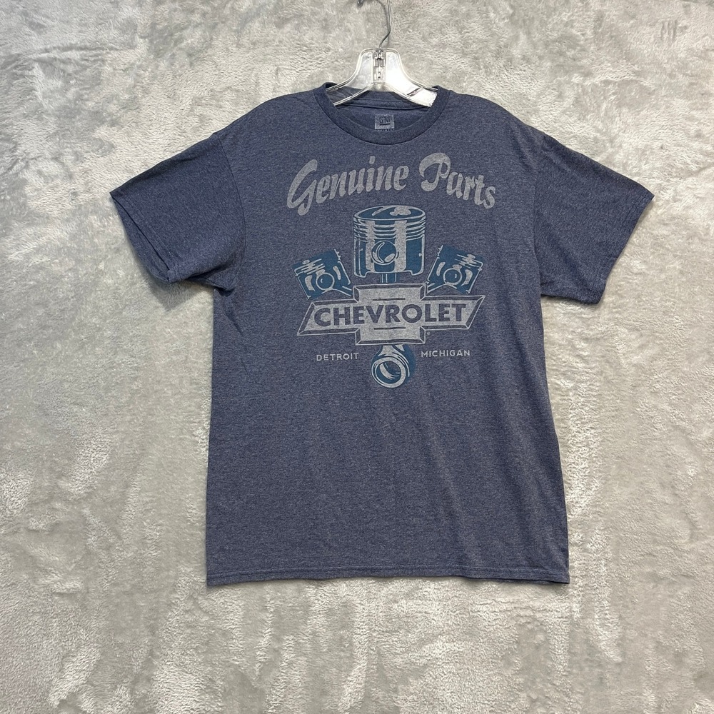 Chevrolet T-Shirt Mens Medium Blue Genuine Parts Detroit Michigan Graphic Tee